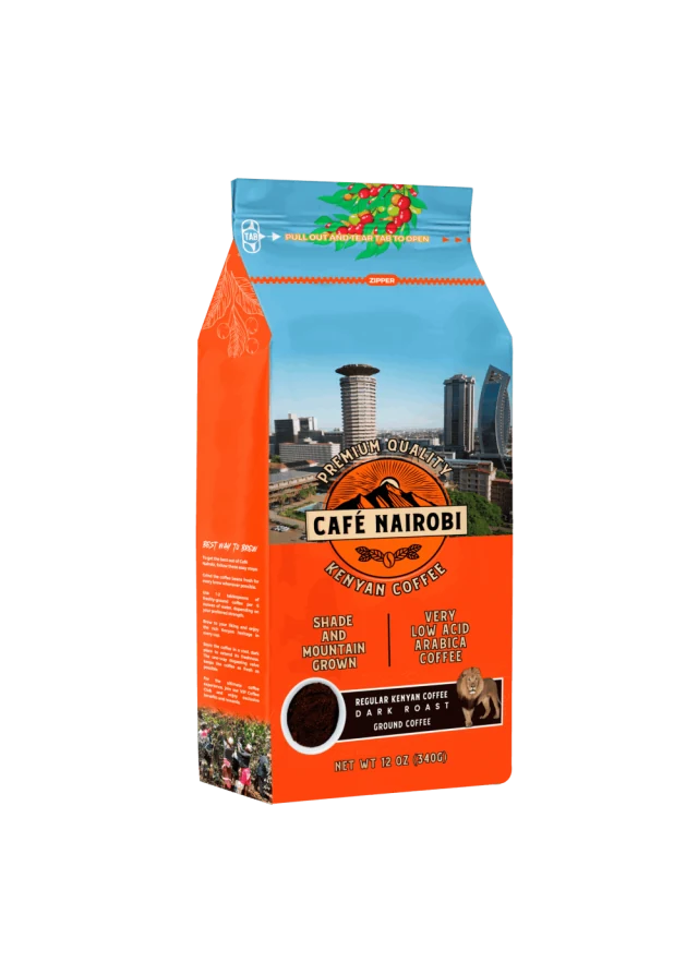 Caf&eacute; Nairobi dark roast ground coffee bag